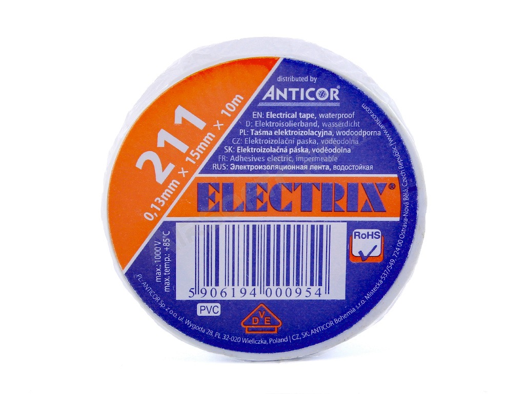 PVC elektromos szalag Electrix 0,13x15x10m - fehér [Anticor]
