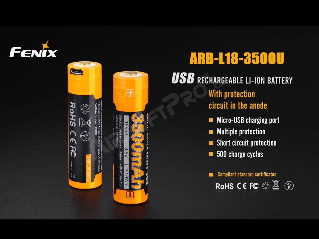 Újratölthető USB akkumulátor 18650 3500 mAh (Li-ion) [Fenix]