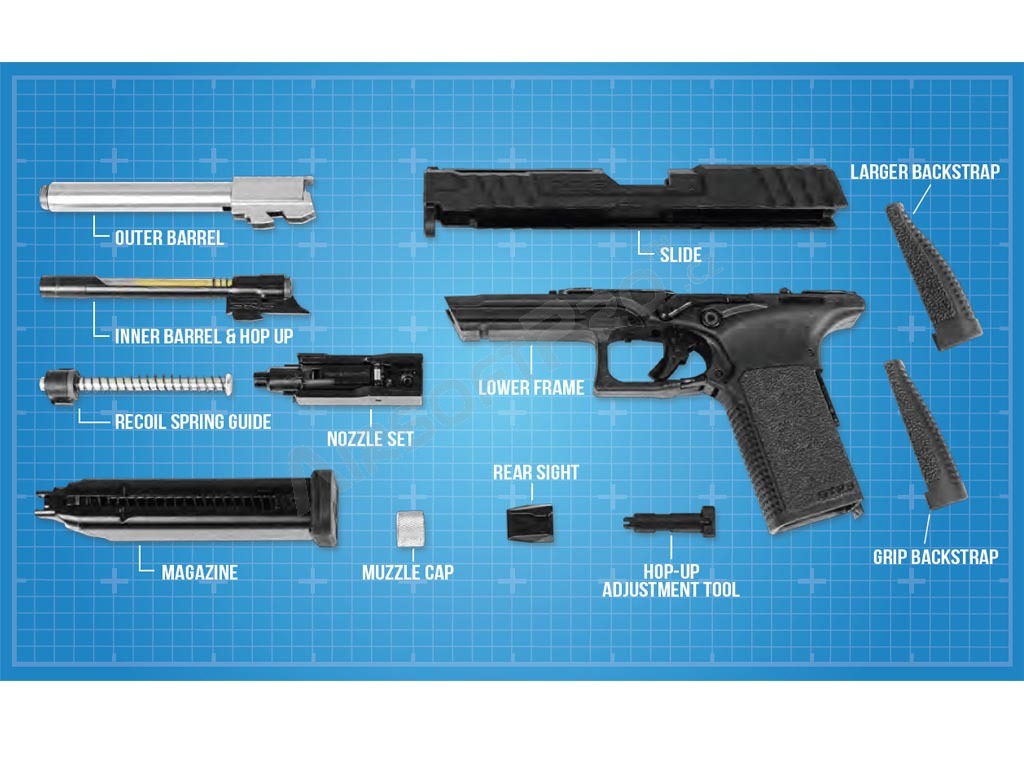 Airsoft pisztoly GTP9, gáz visszahúzós (GBB) - fekete [G&G]