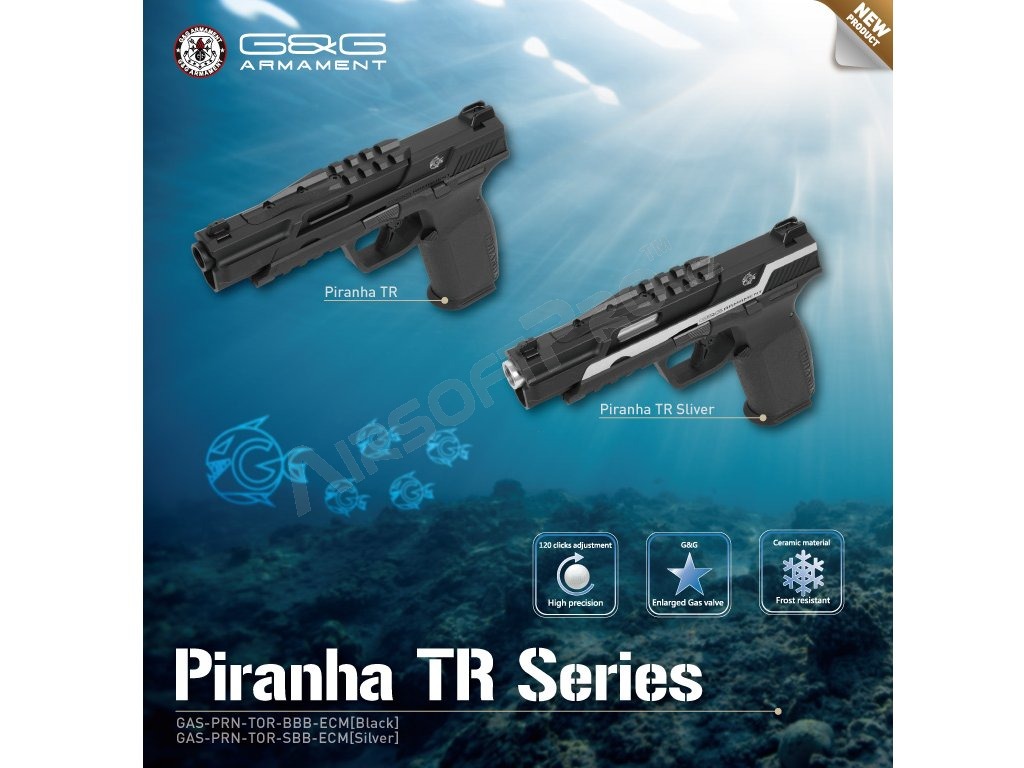 Airsoft pisztoly Piranha TR, full metal, gáz visszahúzós (GBB) - fekete [G&G]