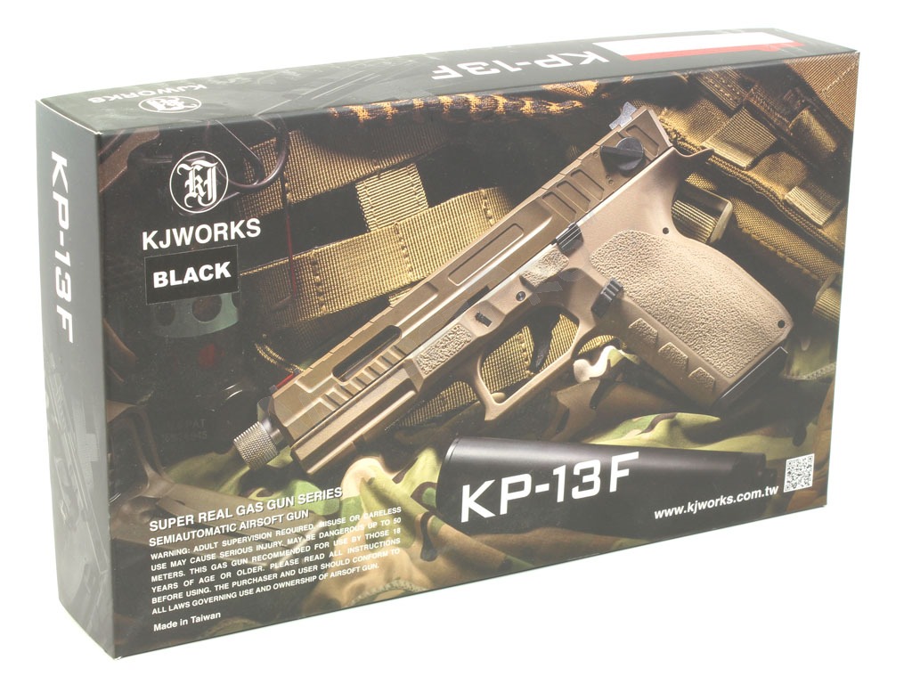 Airsoft pisztoly KP-13F, menetes cső, blowback adagolóval (GBB) - fekete [KJ Works]