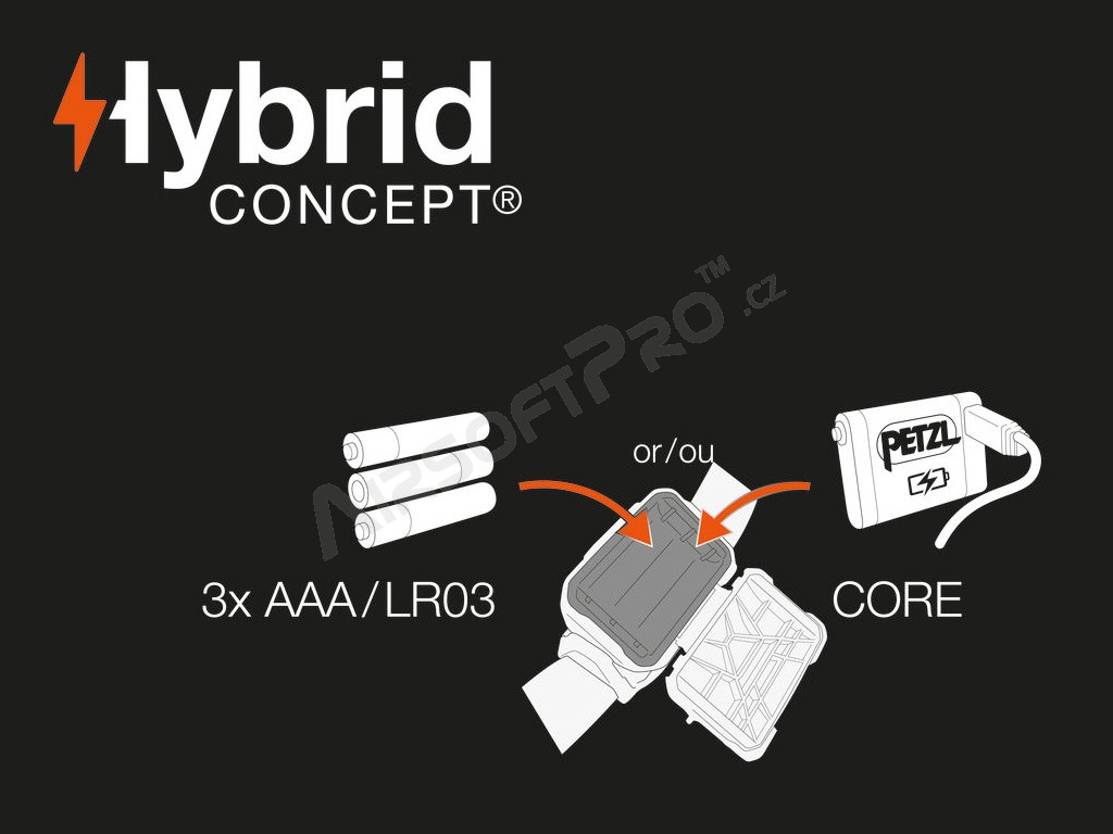 Fejlámpa Aria 1 RGB Hybrid Concept, 350 lm, AAA elemek - álcázva [Petzl]