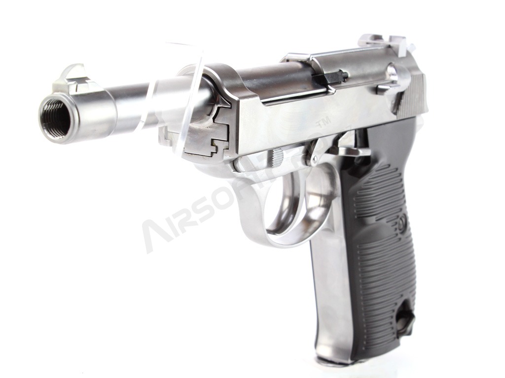 Airsoft pisztoly P38 - fém, gáz visszahúzós - ezüst [WE]