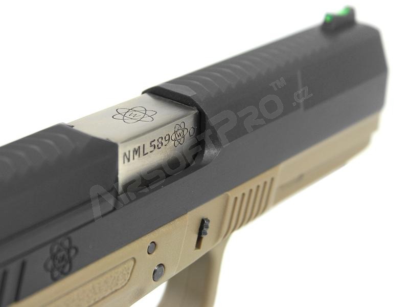 Airsoft pisztoly GP1799 T2 - GBB, fekete fém csúszka, TAN váz, ezüst cső [WE]