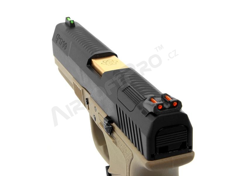 Airsoft pisztoly GP1799 T6 - GBB, fekete fém csúszka, TAN váz, arany cső [WE]