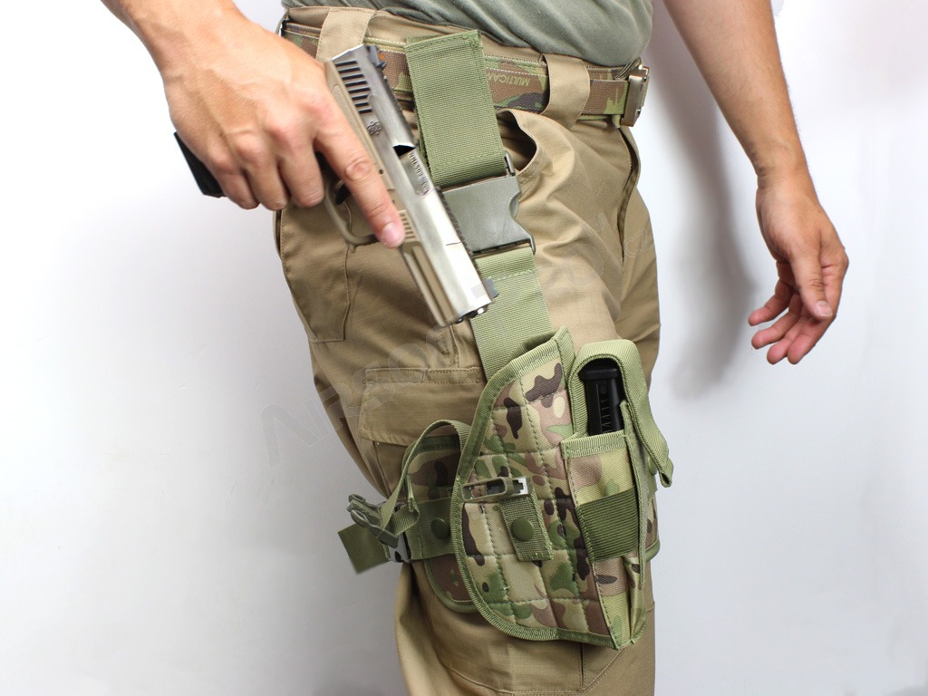 Univerzálne pištoľové stehenné puzdro s panelom a sumkou - Multicam [AITAG]