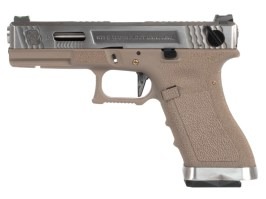 Airsoft pisztoly R18C Gen4 T5, ezüst csúszka, ezüst cső - TAN [WE]