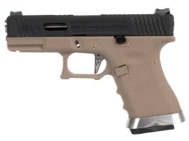Airsoft pisztoly R19 Gen4 T5 - fekete csúszka, ezüst cső - TAN [WE]