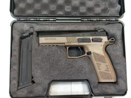 Airsoft pisztoly CZ P-09 DT FDE, fém csúszka, gáz visszahúzós tok - VISSZAFÜGGETETT [ASG]