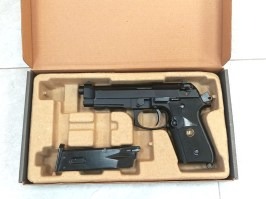 Airsoft pistol M9 A1,  black, fullmetal, blowback - MAGAZINE LEAKS [WE]