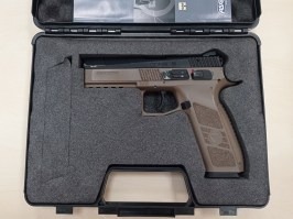 Airsoft pisztoly CZ P-09 DT FDE, fém csúszka, gáz visszahúzás + tok - SERVICED [ASG]