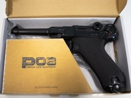 Airsoft pisztoly P08 Full Metal CO2 - 4 hüvelykes változat, visszacsapó pisztoly - UNFUNC [KWC]