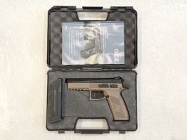 Airsoft pisztoly CZ P-09 DT FDE, fém csúszka, gáz visszahúzás + tok - Vásárló által visszaküldve [ASG]