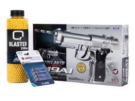 Csomag: FULL AUTO M9A1 ezüst, EBB + 3000 BBs + 4 elem [Tokyo Marui]