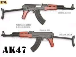 Airsoft puska AK47S - teljes fém, fa (CM.042S) [CYMA]