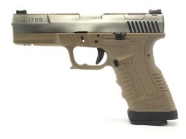 Airsoft pisztoly GP1799 T8 - GBB, fém ezüst csúszka, TAN váz, ezüst cső [WE]