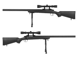 Airsoft sniper MB03D UPGRADE až 200 m/s (670 fps) + puškohľad a dvojnožka - čierna [Well]
