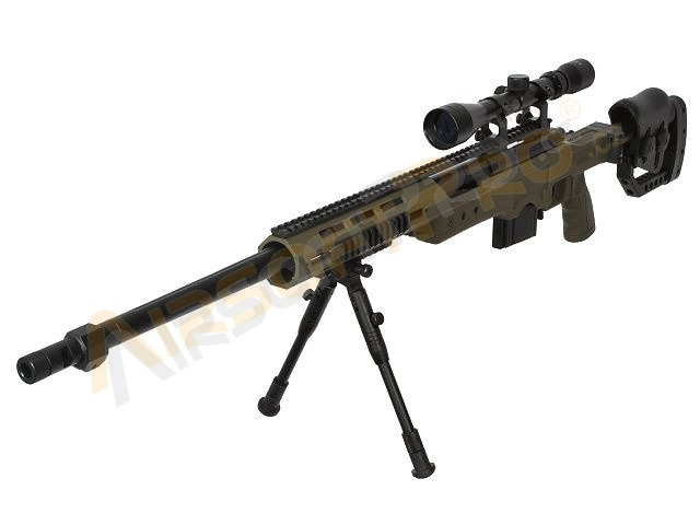 Airsoft sniper MB4411D + puškohľad a dvojnožka - olivová [Well]
