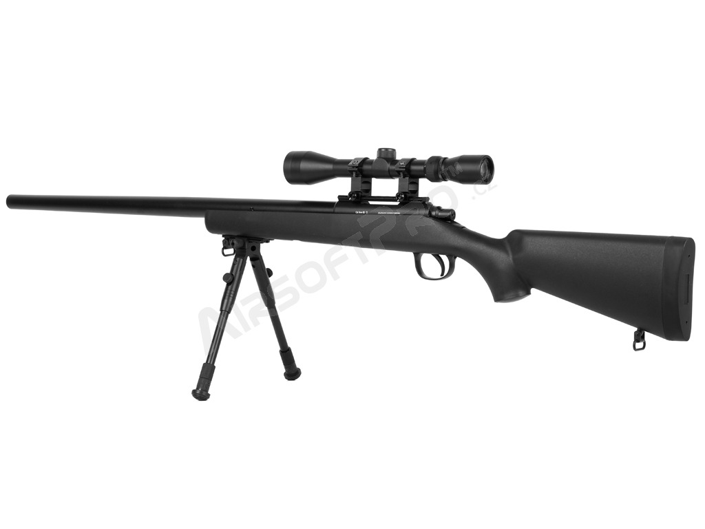 Airsoft sniper MB03D + puškohľad a dvojnožka, čierna [Well]