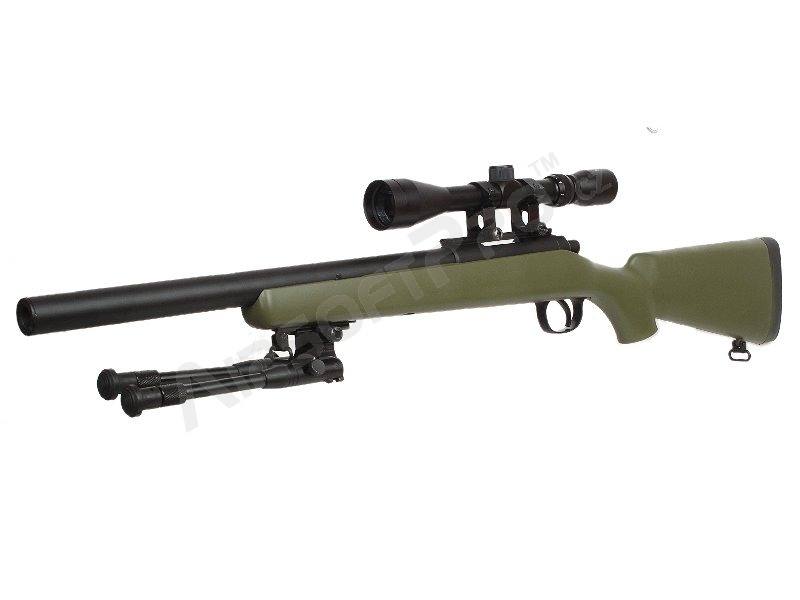 Airsoft sniper MB02D + puškohľad a dvojnožka, olivová [Well]