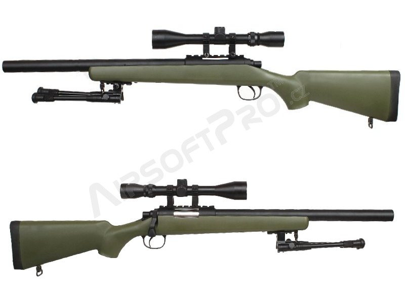 Airsoft sniper MB02D + puškohľad a dvojnožka, olivová [Well]