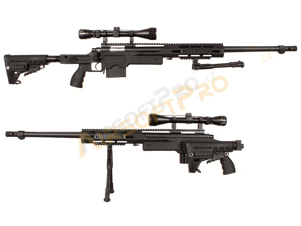 Airsoft sniper MB4412D + puškohľad a dvojnožka - čierna [Well]